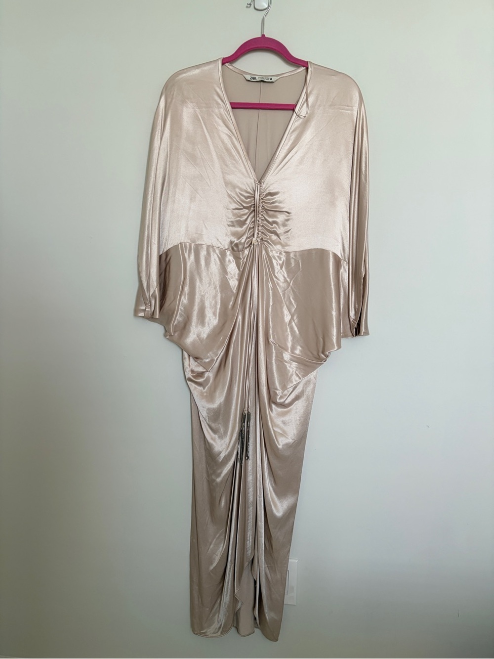 Zara Satin Draped Ruched dress- Light Champagne